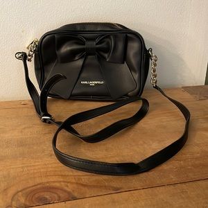 KARL LAGERFELD-Black/Gold Leather Crossbody Bag